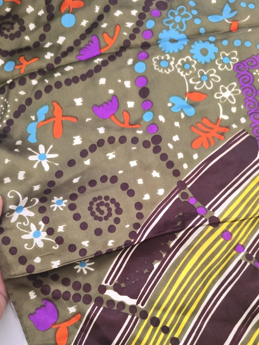 Boho‎ Floral Patchwork Scarf in Olive Green